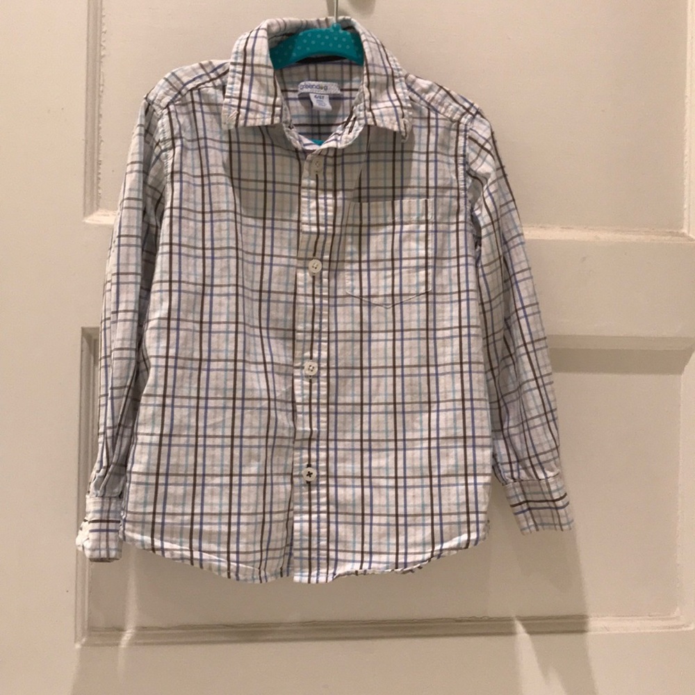 4T boys blue, brown, beige patterned shirt